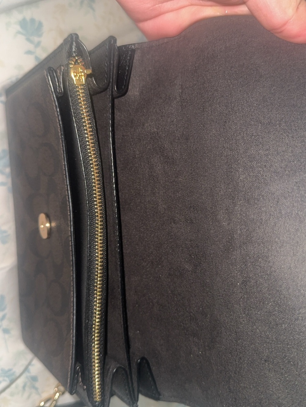 Coach Black and Brown Leather Crossbody with Gold Chain - Picture 3 of 3